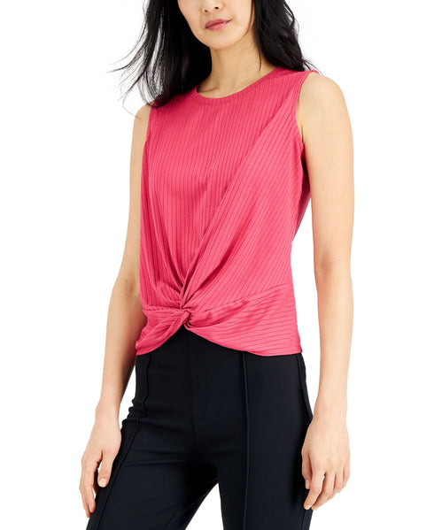Alfani Womens Ribbed Twist Front Sleeveless Top